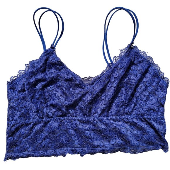 Bralette Lace Floral Spaghetti Straps V Neck Two Blue Red Womans Size Medium - Picture 6 of 13